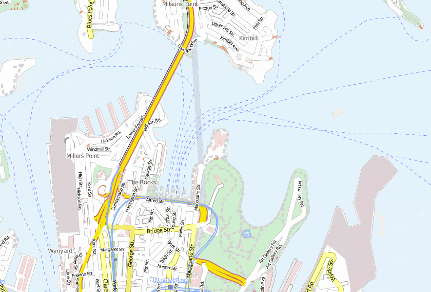 Opera House-Stadtplan mit Satellitenaufnahme und Hotels von Sydney